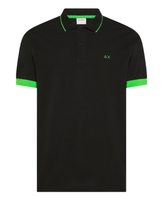 SUN68 UOMO POLO CON BORDI FLUO IN COTONE NERO