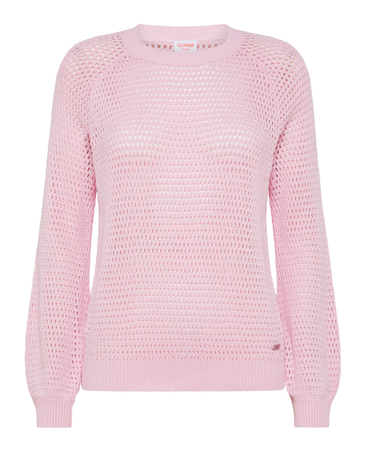 SUN68 DONNA MAGLIA ROUND JACQUARD CICLAMINO