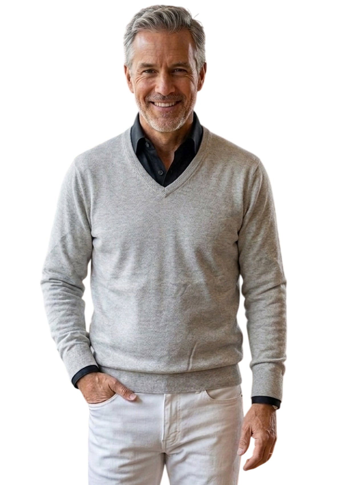 MARK MIDOR MAGLIA CON SCOLLO A V IN COTONE COLORE PERLA