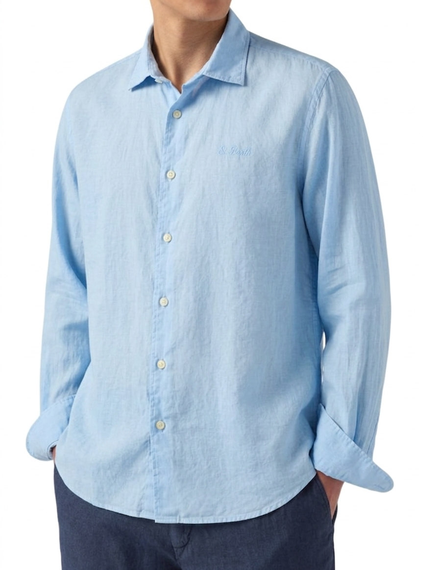 MC2 SAINT BARTH CAMICIA CHEMISE IN COTONE VOILE LIGHT BLU