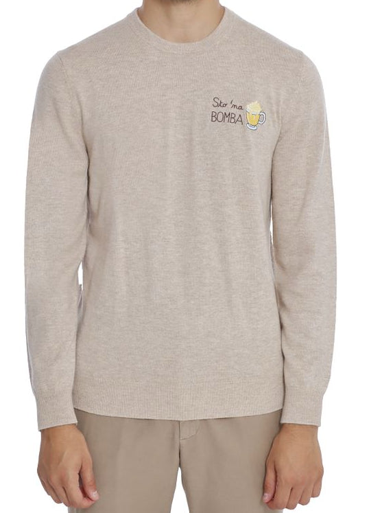 MC2 SAINT BARTH MAGLIONE A GIROCOLLO HERON LIGHT CON RICAMO STO NA BOMBA BEIGE