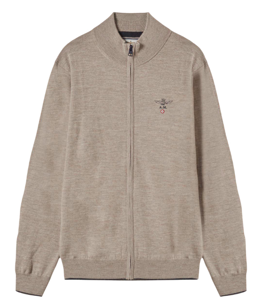 AERONAUTICA MILITARE MAGLIA FULL ZIP IN LANA COLORE SAND MELANGE