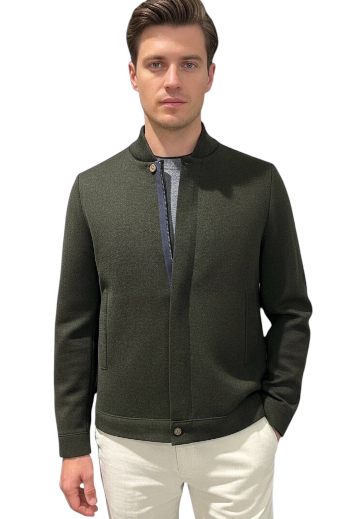 MARK MIDOR GIACCA MAGLIA BOMBER IN LANA MERINO VERDE