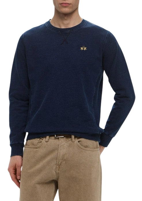 LA MARTINA FELPA GIROCOLLO CREW IN COTONE COLORE BLU DENIM