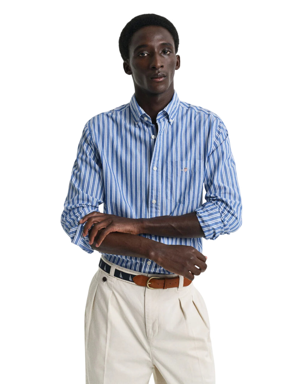GANT CAMICIA CLASSICA IN POPELINE A RIGHE REGULAR FIT BLUE