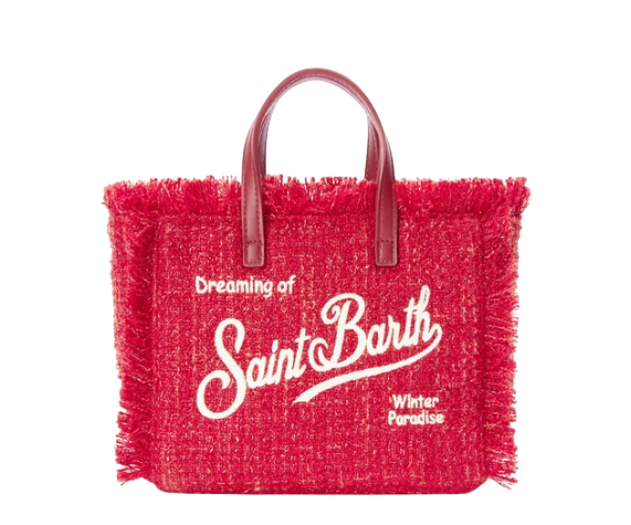 MC2 SAINT BARTH BORSA MINI VANITY ROSSA IN TWEED CON RICAMO LOGO