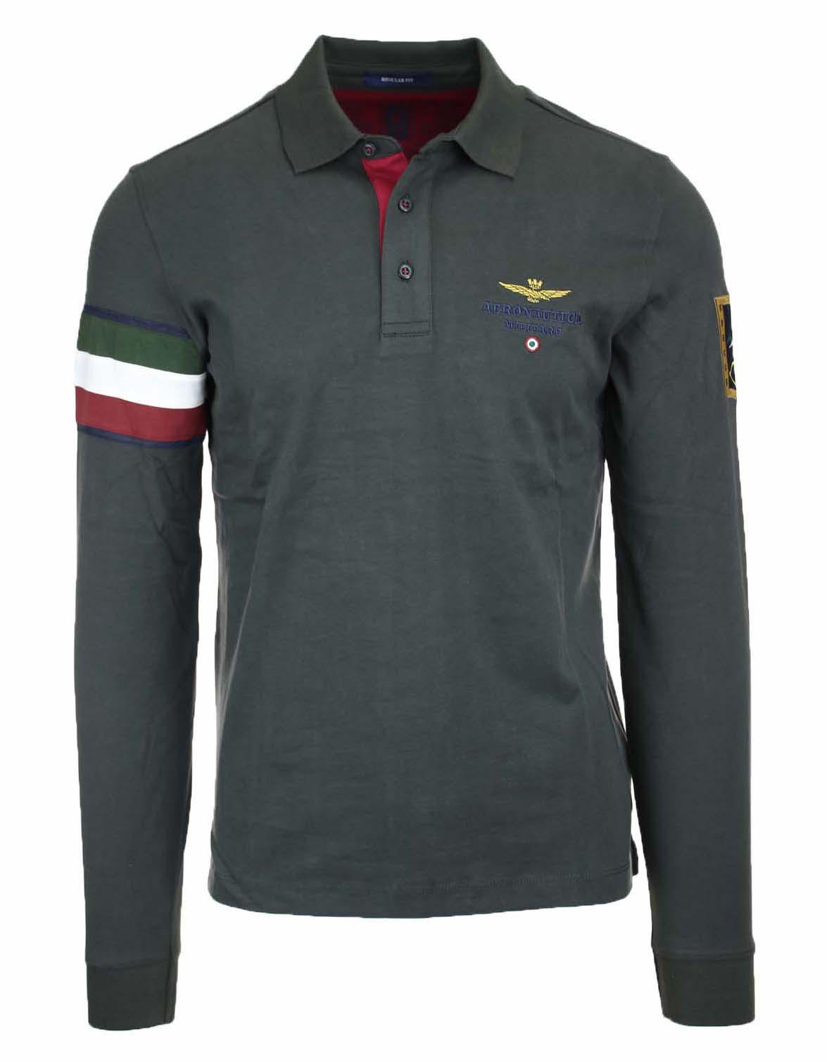 AERONAUTICA MILITARE POLO IN JERSEY INSERTO TRICOLORE DARK MUSK