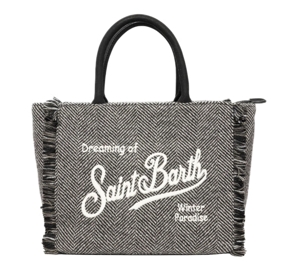 MC2 SAINT BARTH BORSA COLETTE IN LANA MOTIVO SPIGATO BIANCO E NERO