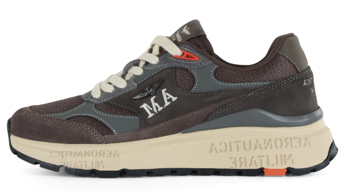 AERONAUTICA MILITARESNEAKERS IN SUEDE E TESSUTO CON PLACCA LOGO COLORE FANGO