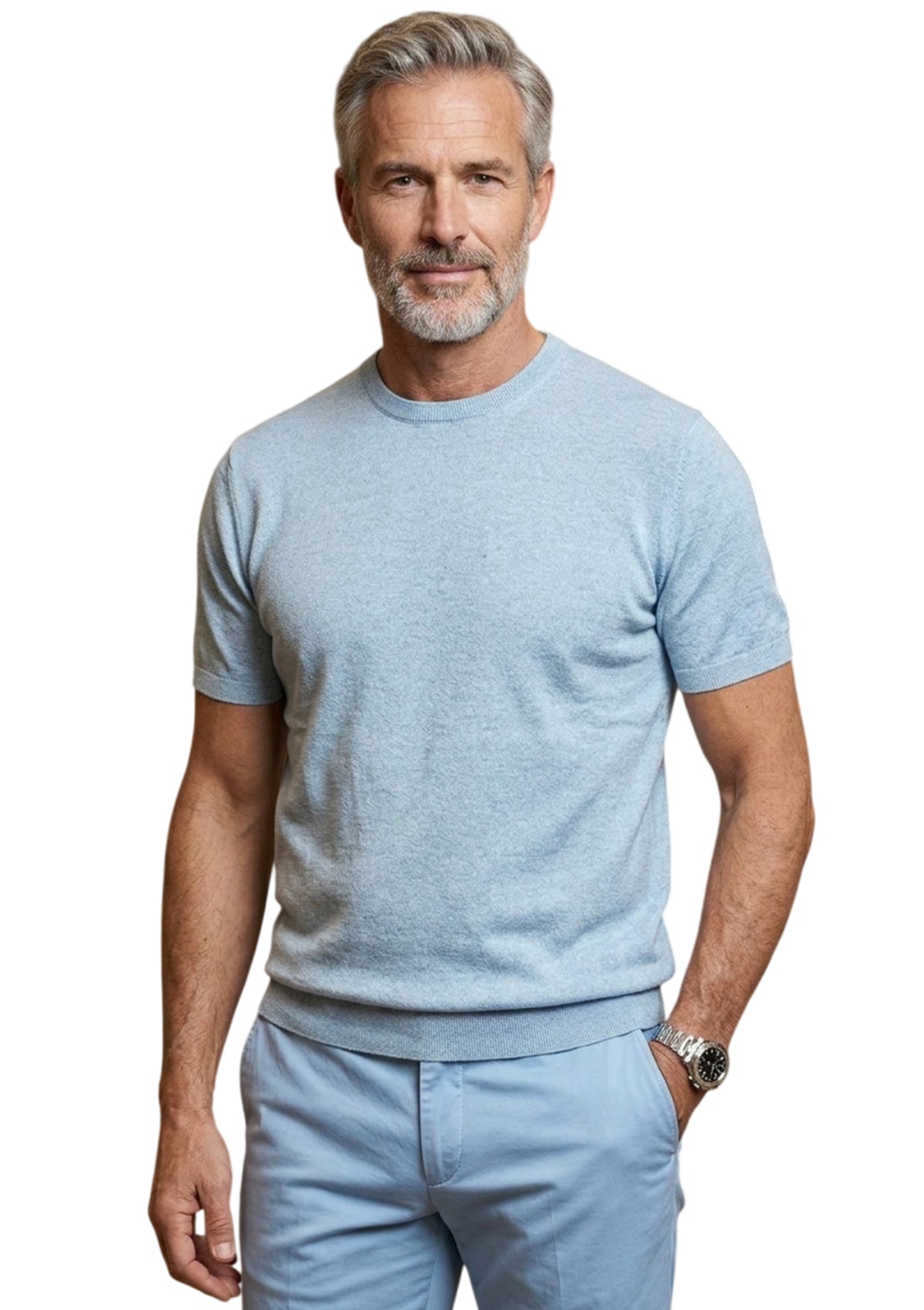 MARK MIDOR T-SHIRT IN LINO E COTONE COLORE CELESTE