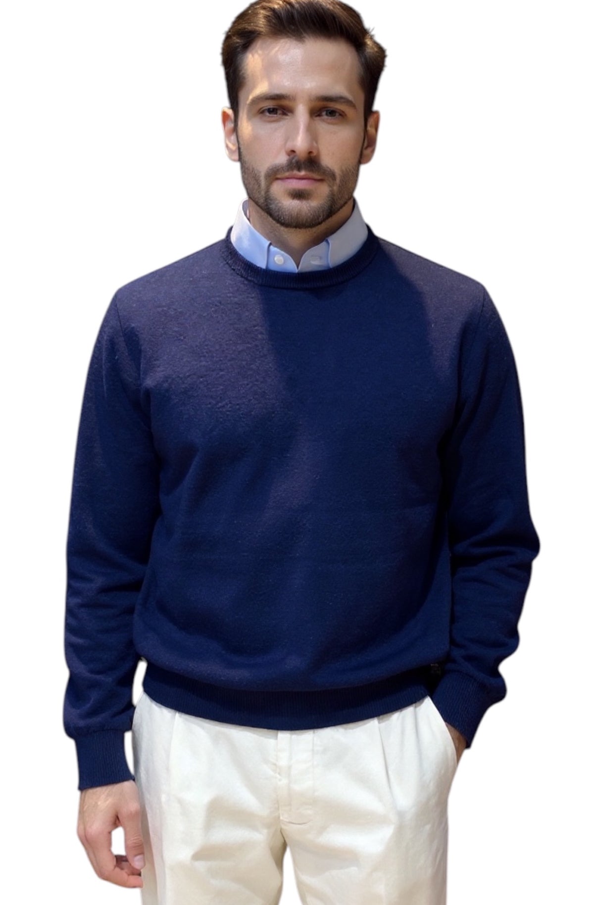 MARK MIDOR MAGLIA GIROCOLLO IN LANA MERINO E CASHMERE COLORE BLU NAVY