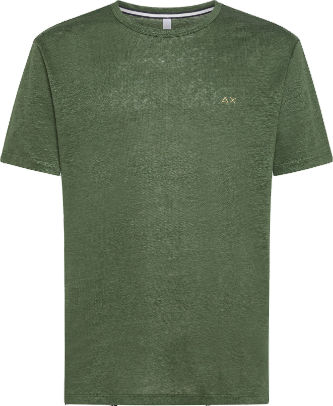 SUN68 UOMO T-SHIRT IN LINO TINTA UNITA VERDE SCURO