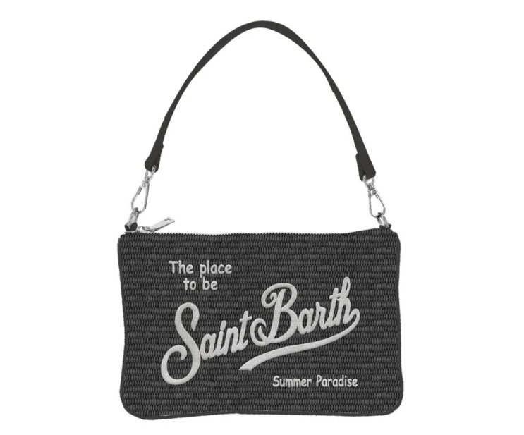 MC2 SAINT BARTH POCHETTE PARISIENNE IN PAGLIA SINTETICA NERO