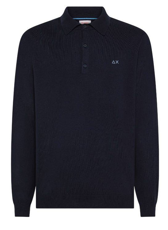 SUN68 UOMO POLO IN COTONE E LANA NAVY BLUE