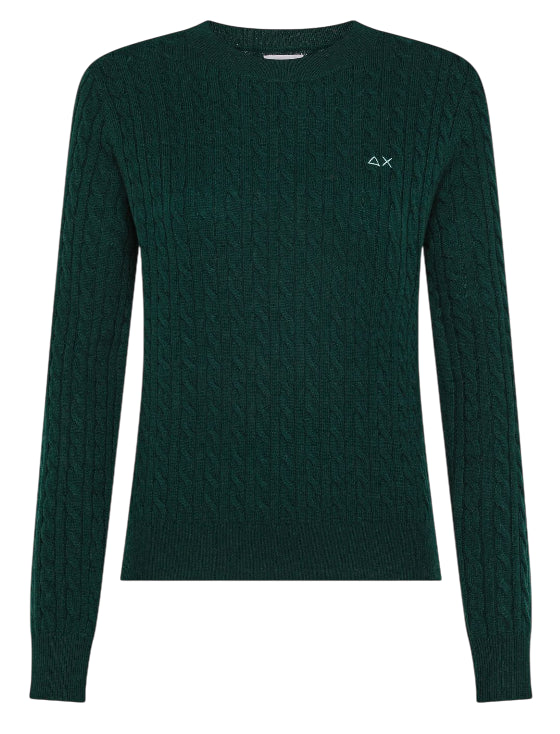 SUN68 DONNA MAGLIONE IN LANA E CASHMERE A TRECCE VERDE INGLESE