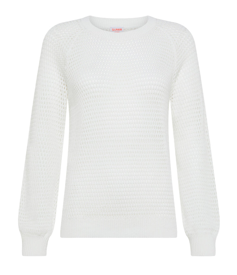 SUN68 DONNA MAGLIA ROUND JACQUARD BIANCO