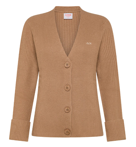 SUN68 CARDIGAN MACRO RIB BEIGE