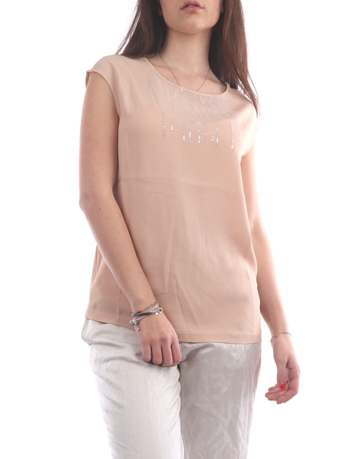 FABIANA FILIPPI T-SHIRT IN MISTO SETA COLORE ROSA CHIARO