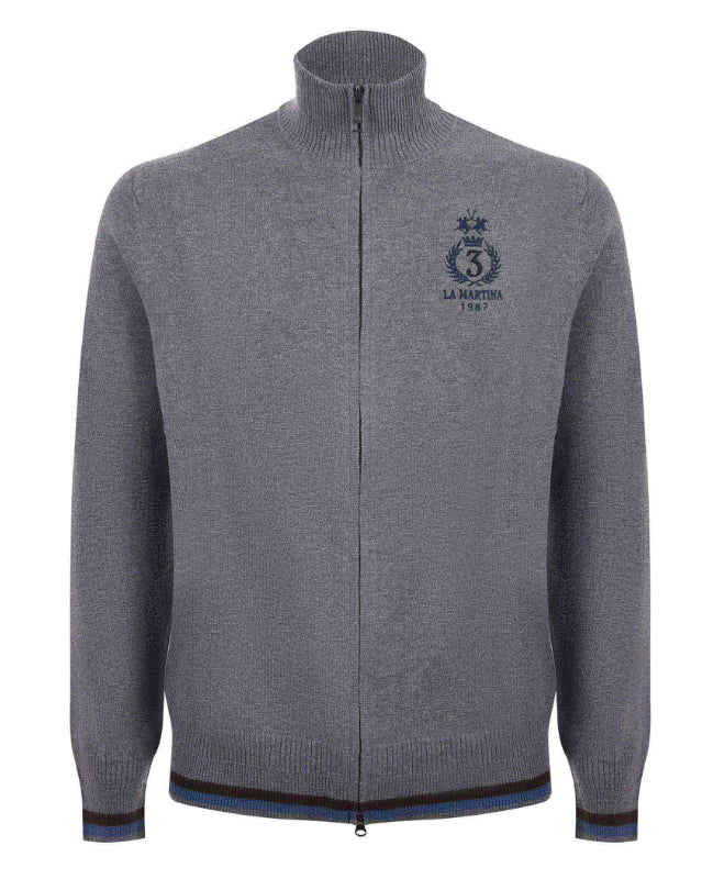 LA MARTINA CARDIGAN FULL ZIP MISTO COTONE LANA COLORE GRIGIO