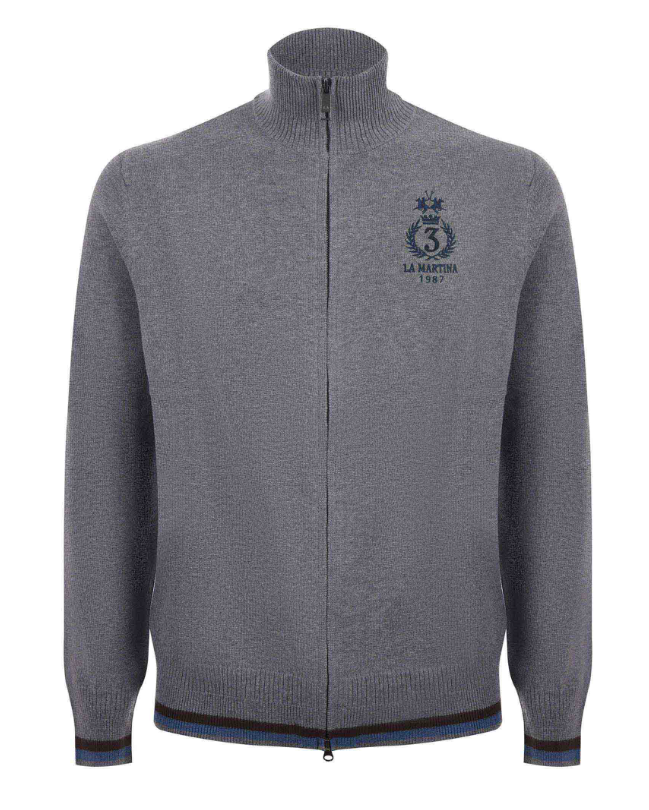 LA MARTINA CARDIGAN FULL ZIP MISTO COTONE LANA COLORE GRIGIO