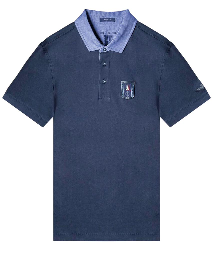 AERONAUTICA MILITARE POLO IN JERSEY CON COLLO IN CHAMBRAY BLU NAVY