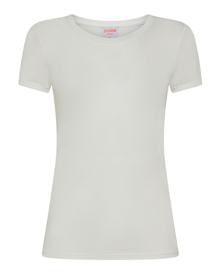 SUN68 T-SHIRT DONNA ROUND NECK MODAL BIANCO PANNA