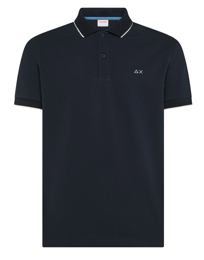 SUN68 UOMO POLO CON DETTAGLI A CONTRASTO IN COTONE NAVY BLUE