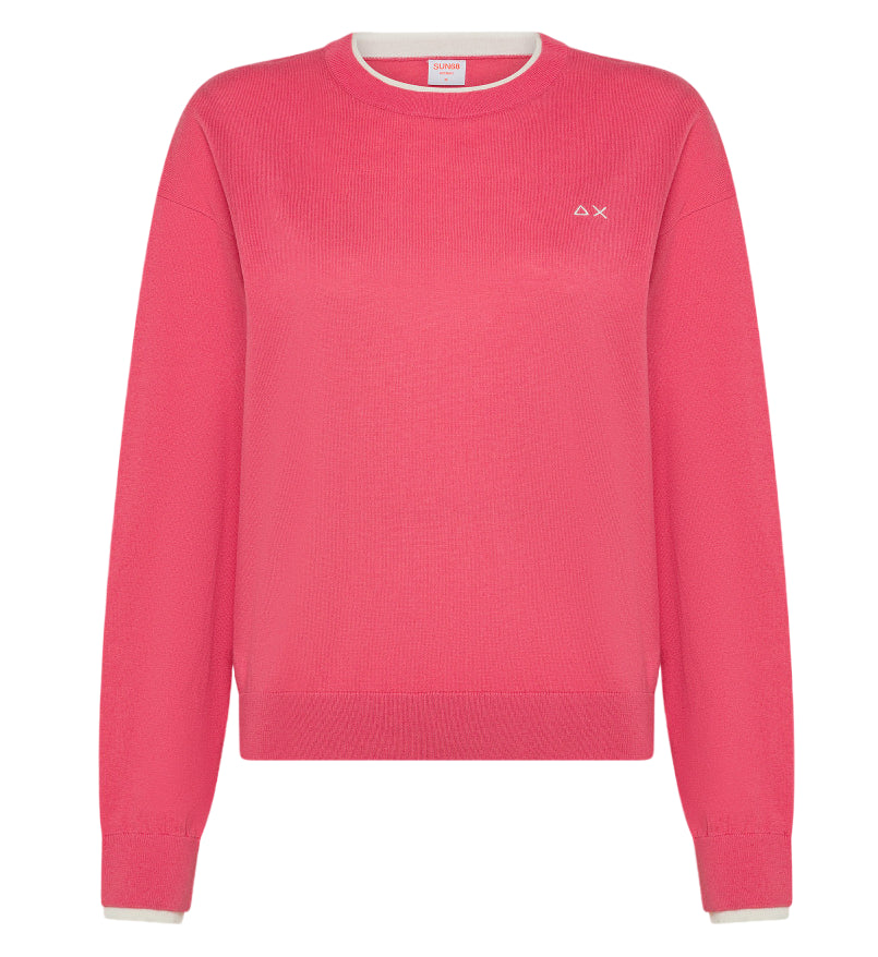 SUN68 MAGLIA ROUND NECK DOUBLE RIB L/S COLORE DAHLIA