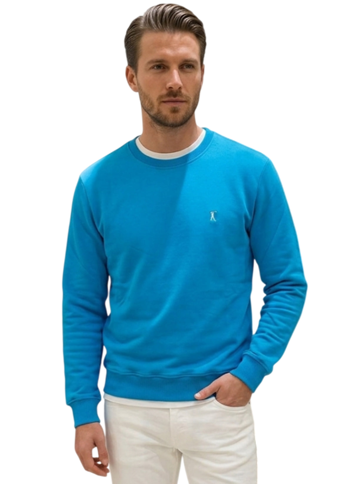 MARK MIDOR FELPA GIROCOLLO 100% COTONE AZZURRO ORIENTE