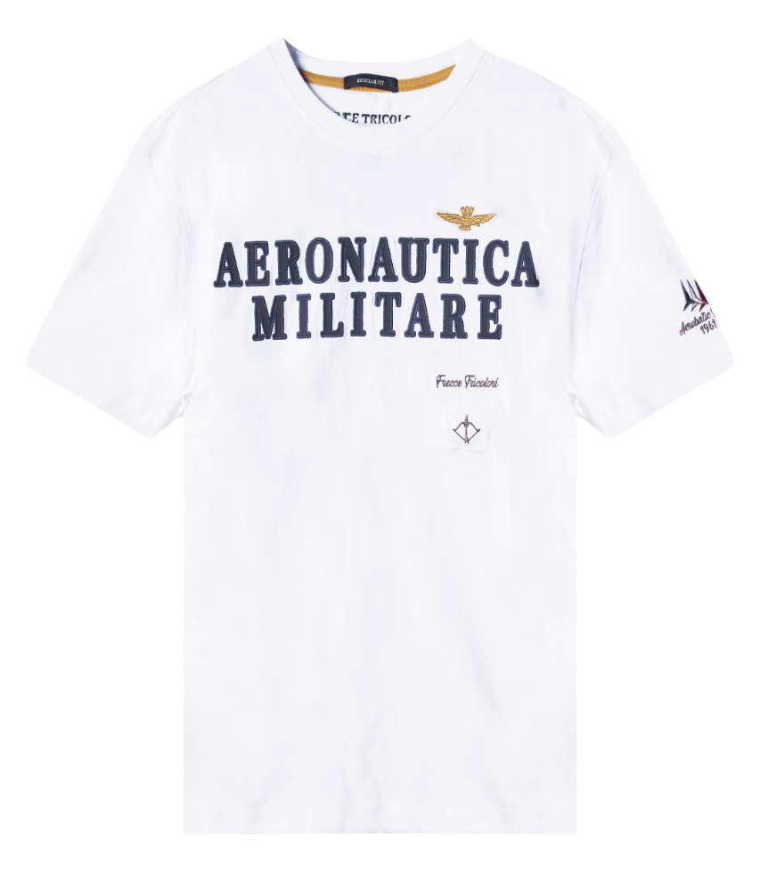 AERONAUTICA MILITARE T-SHIRT RICAMATA CON LOGO APPLICATO OFF WHITE