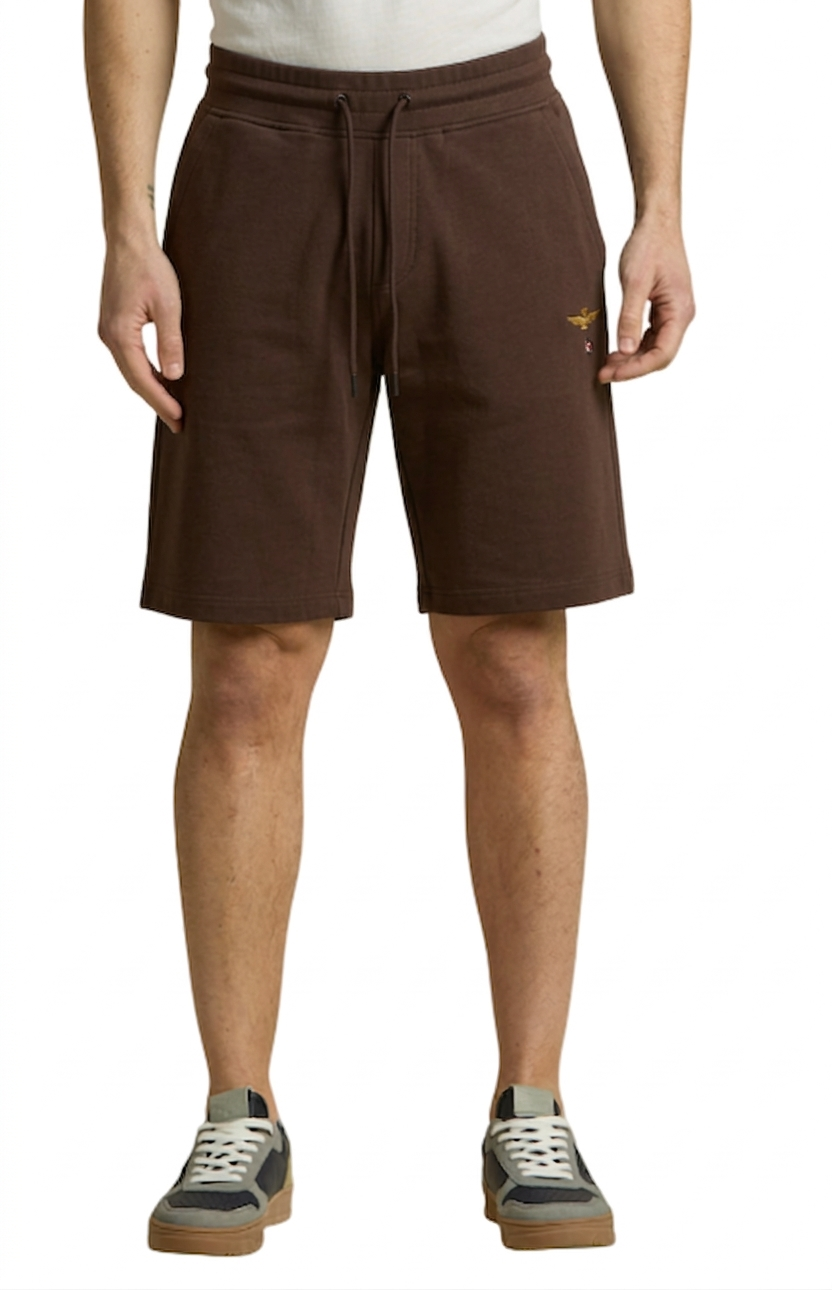 AERONAUTICA MILITARE SHORTS IN COTONE CON AQUILA COLORE MARRONE