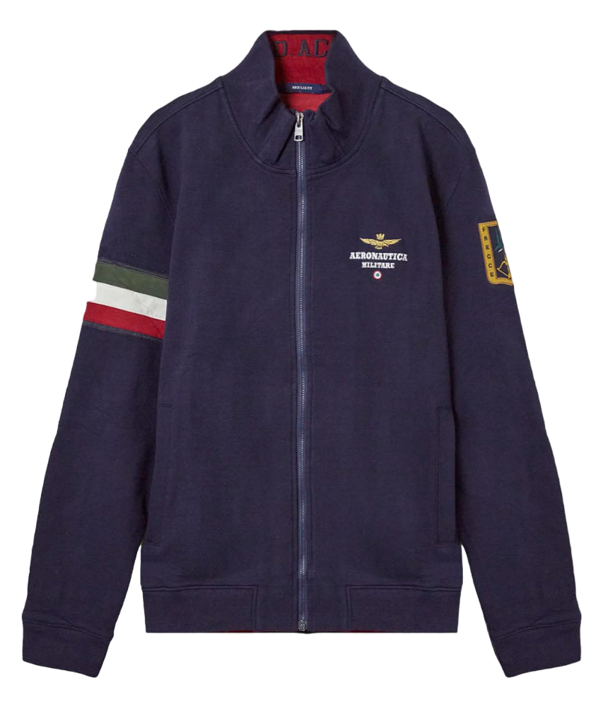 AERONAUTICA MILITARE FELPA IN COTONE CON INSERTO TRICOLORE BLU NAVY