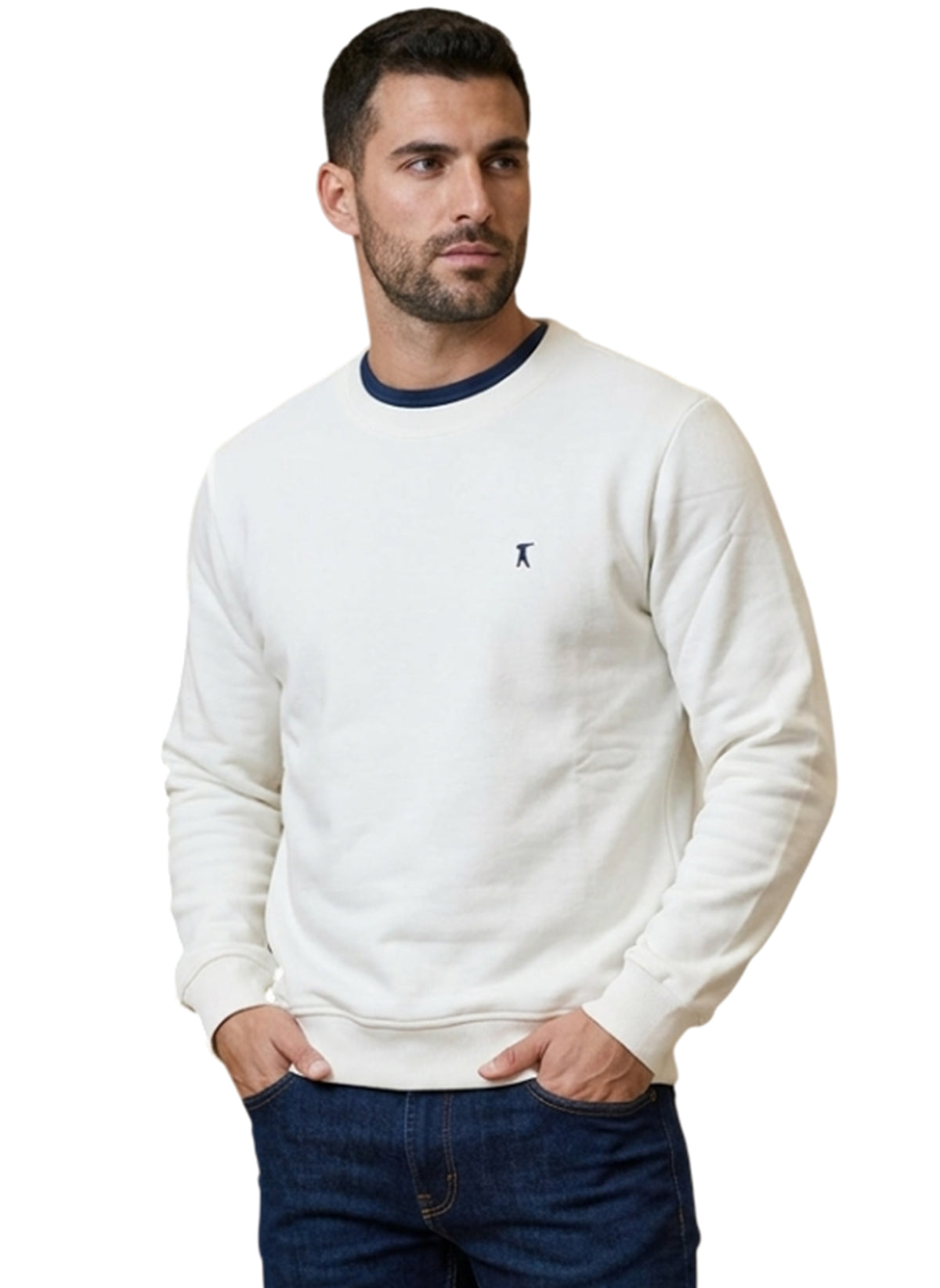 MARK MIDOR FELPA GIROCOLLO 100% COTONE BIANCO PANNA