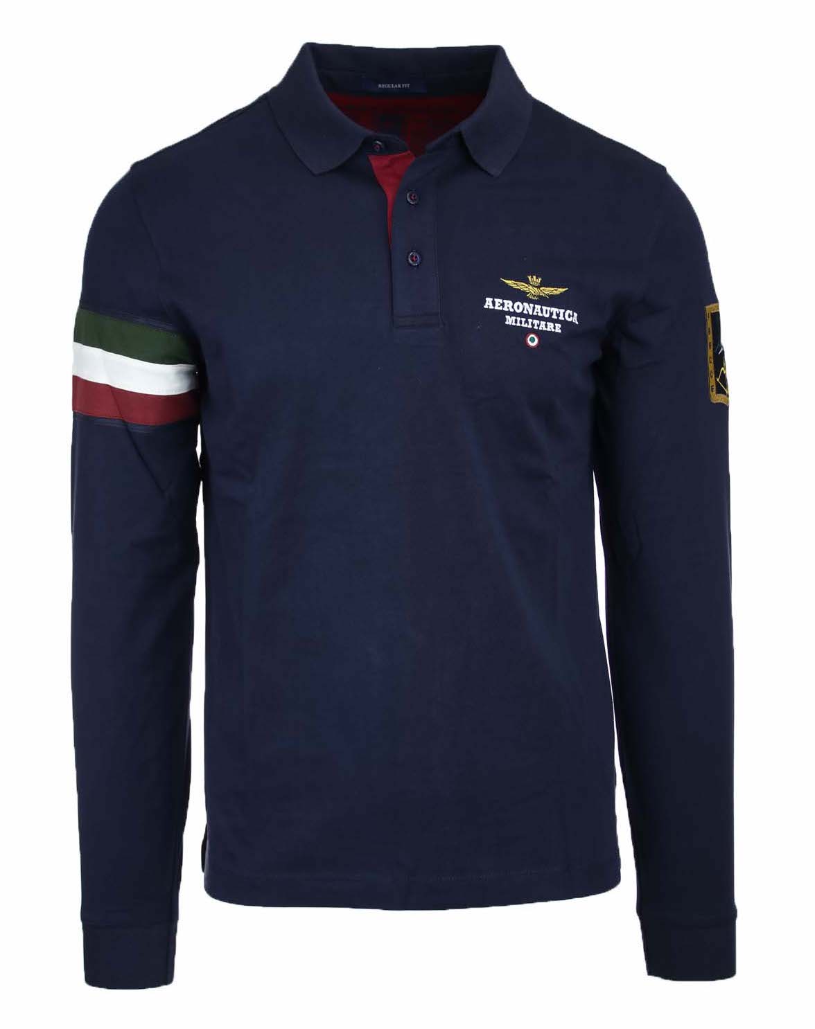 AERONAUTICA MILITARE POLO IN JERSEY INSERTO TRICOLORE DARK BLU