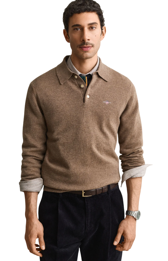 GANT UOMO MAGLIA POLO IN LANA FINISSIMA COLORE LIGHT BROWN