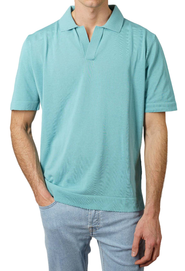 FILIPPO DE LAURENTIIS POLO IN CREPES DI COTONE VERDE ACQUA