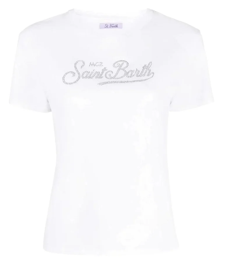 MC2 SAINT BARTH T-SHIRT EMILIE BIANCO LOGO STRASS