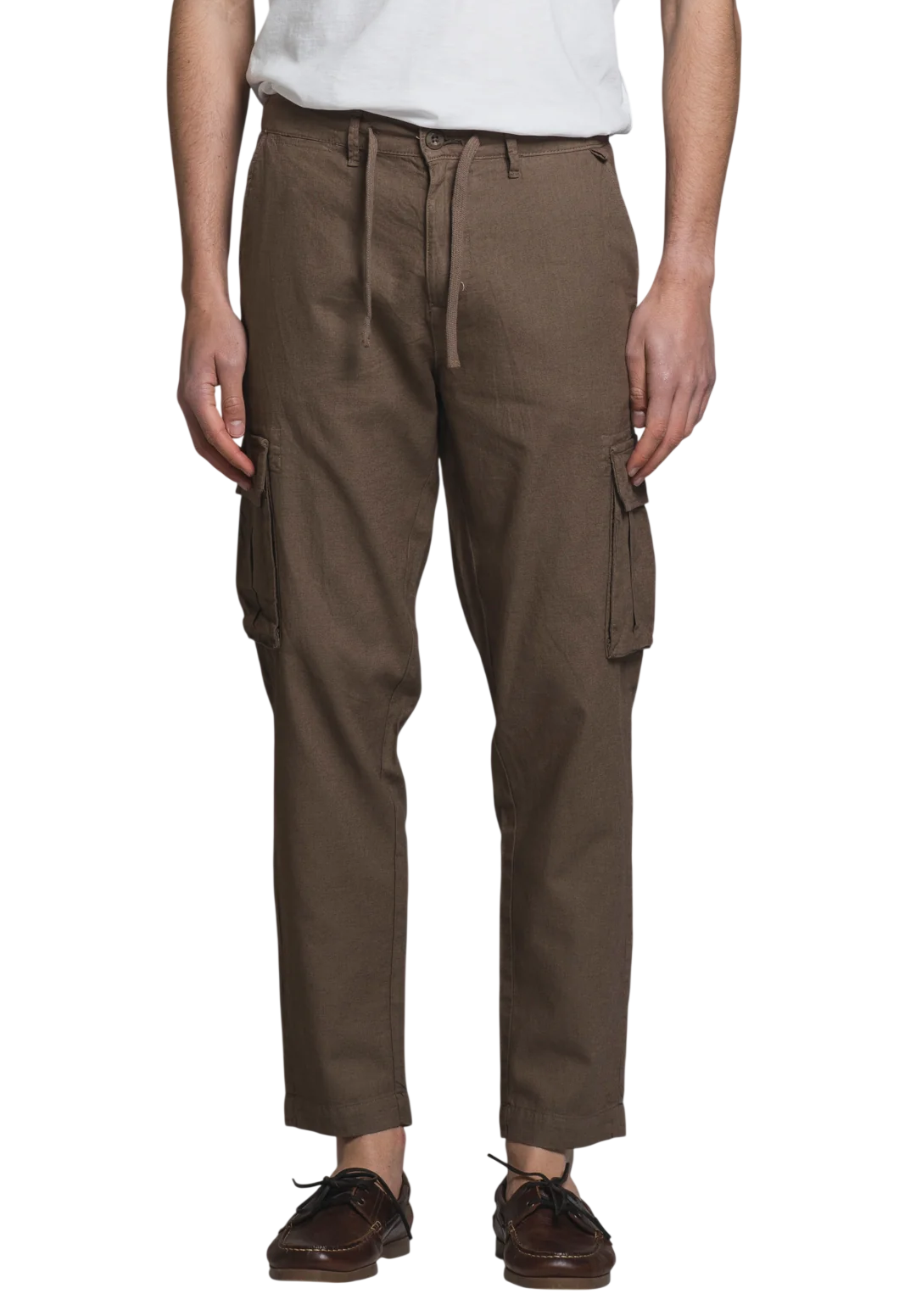 IMPURE PANTALONE CARGO ELMON IN MISTO LINO COLORE MUD