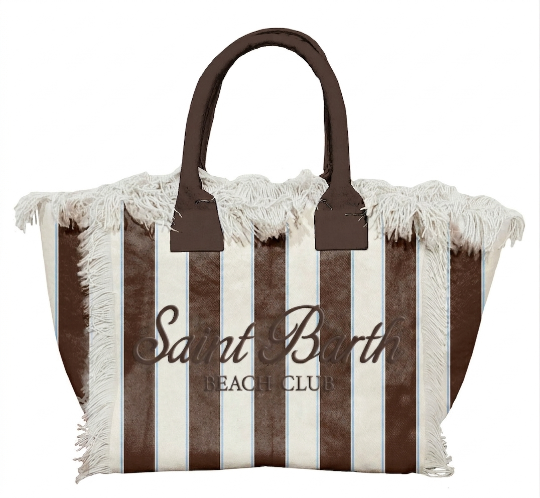 MC2 SAINT BARTH BORSA A SPALLA VANITY IN CANVAS DI COTONE RIGHE MARRONE