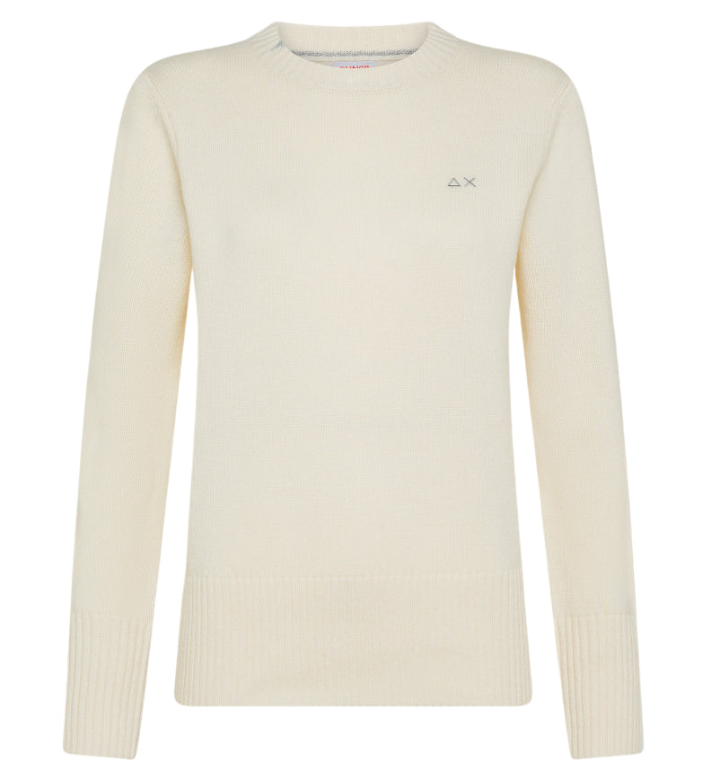 SUN68 DONNA PULLOVER ROUND NECK SOLID L/S BIANCO PANNA