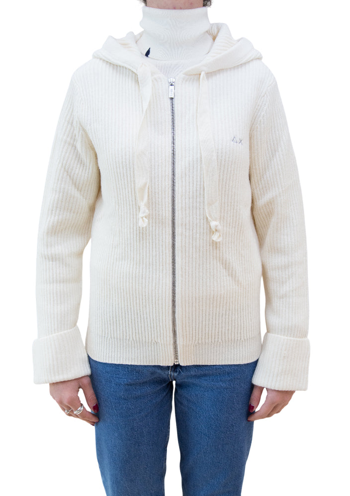 SUN68 MAGLIA CON CAPPUCCIO IN CASHMERE BIANCO PANNA