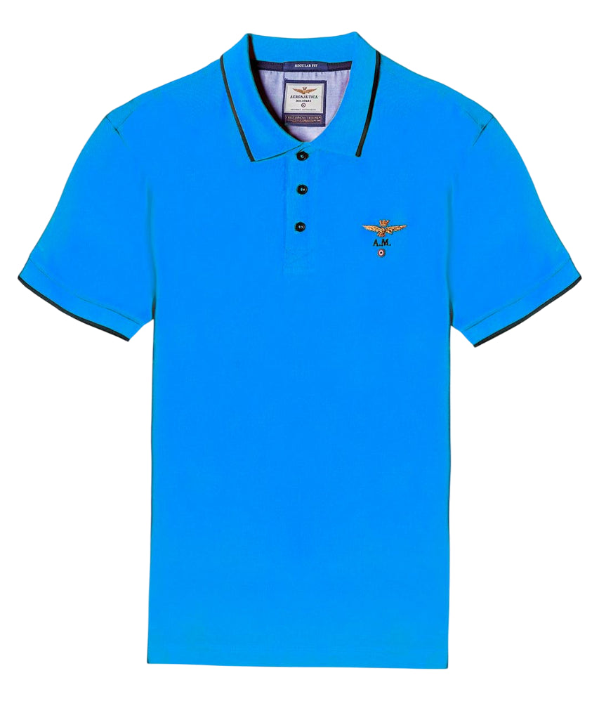 AERONAUTICA MILITARE POLO BASICA IN COTONE BLU COBALTO