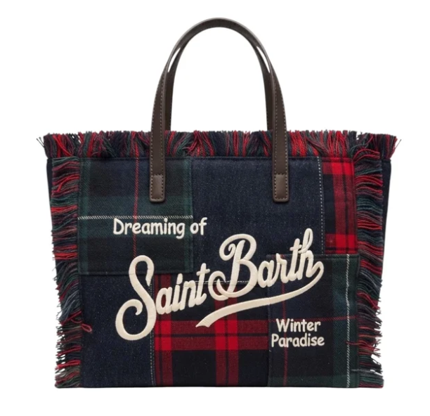 MC2 SAINT BARTH BORSA VANITY WOOL PATCHWORK DENIM TARTAN