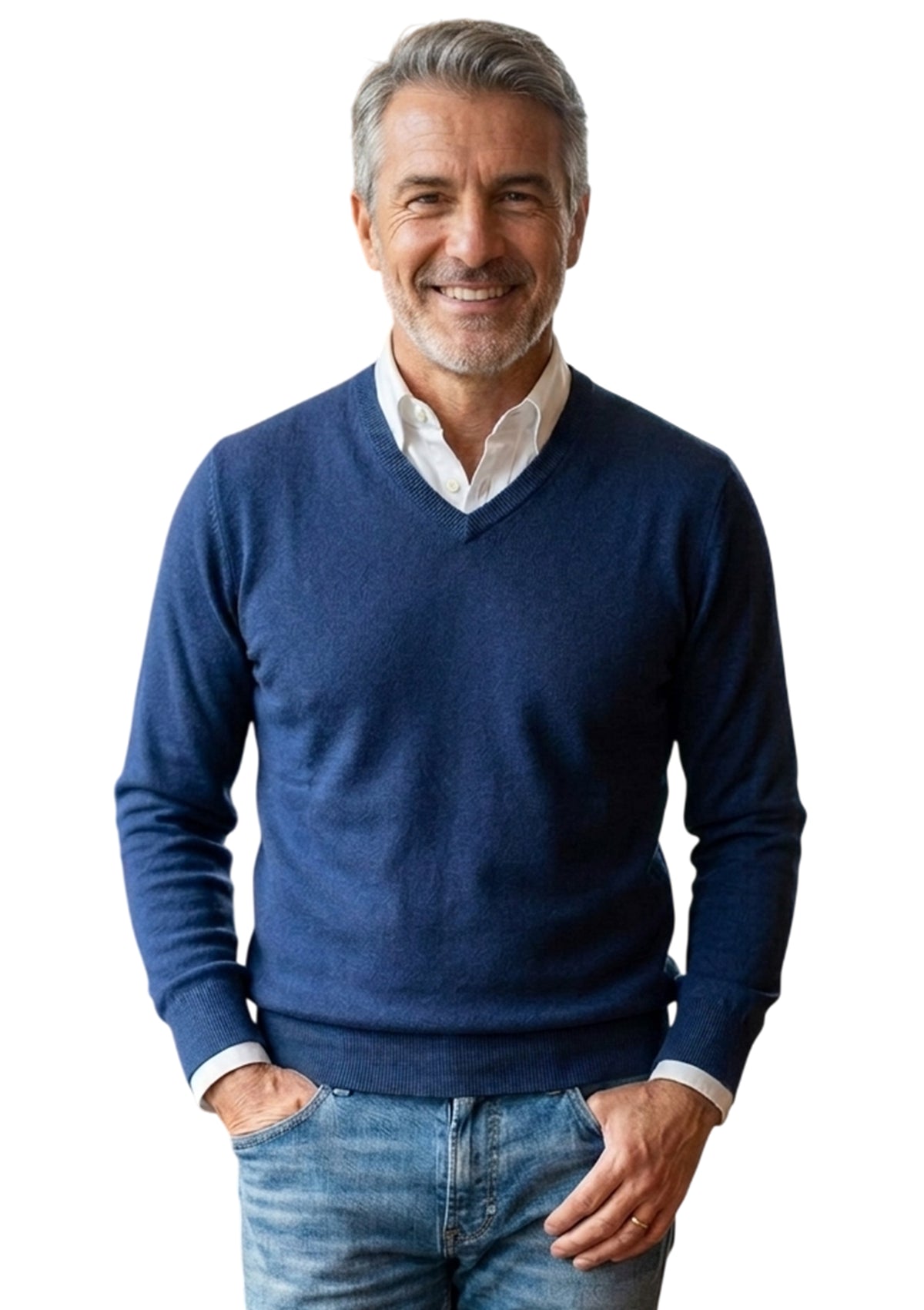 MARK MIDOR MAGLIA CON SCOLLO A V IN COTONE BLU INCHIOSTRO