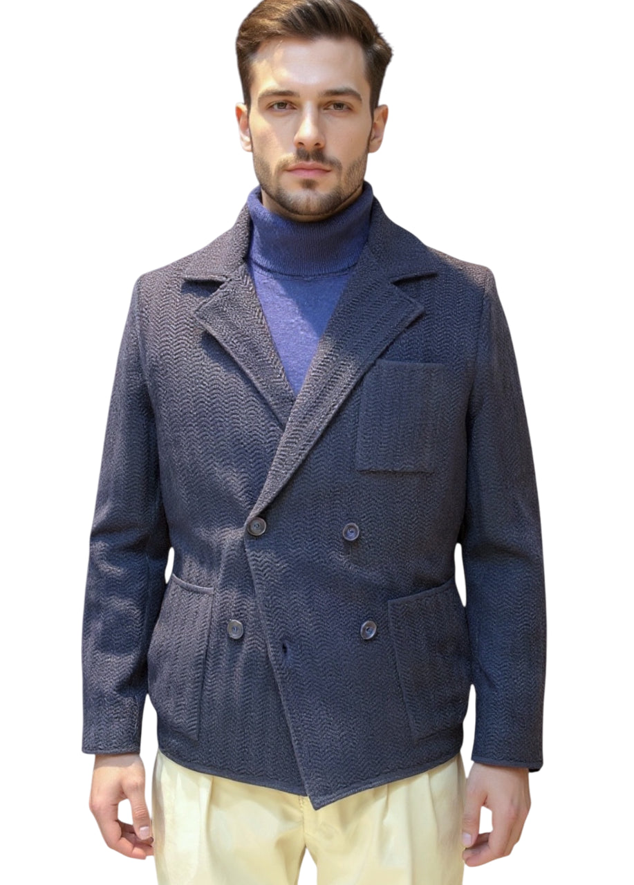 MARK MIDOR GIACCA MAGLIA DOPPIOPETTO SPIGATA IN LANA MERINO BLU