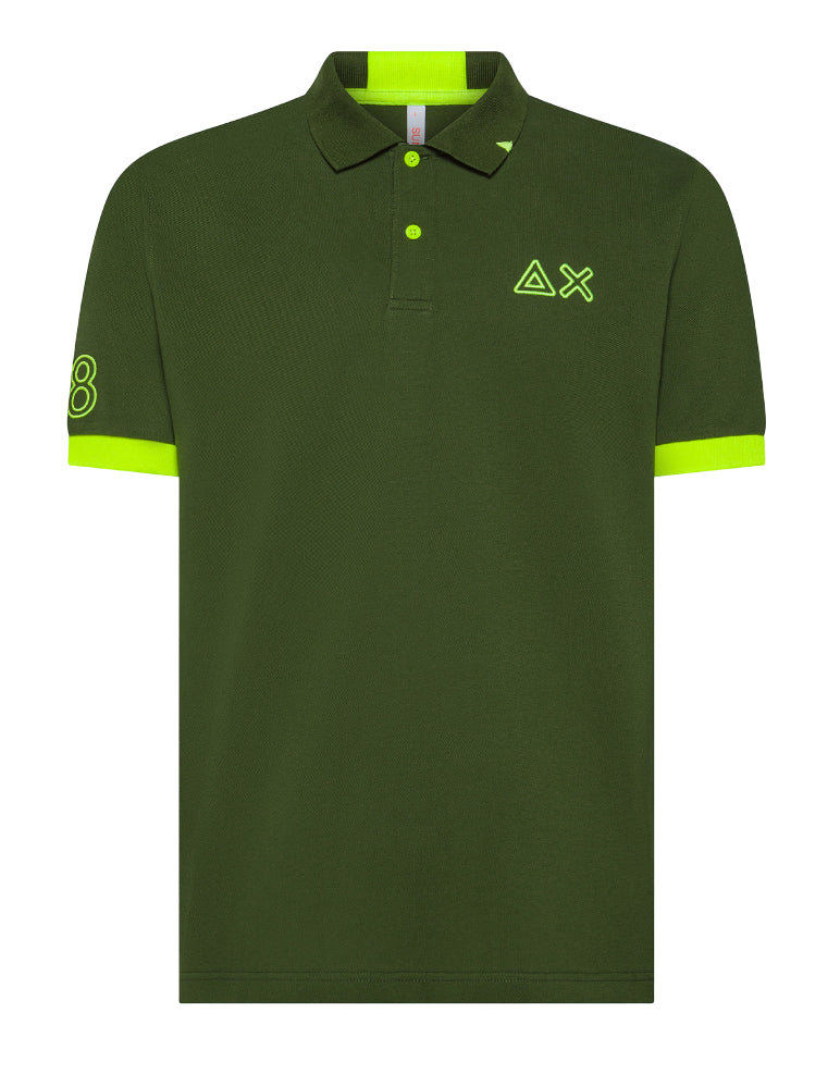 SUN68 UOMO POLO LOGO FLUO VERDE SCURO