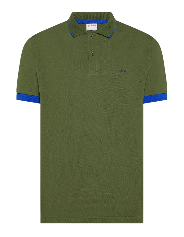 SUN68 UOMO POLO CON BORDI FLUO IN COTONE VERDE SCURO