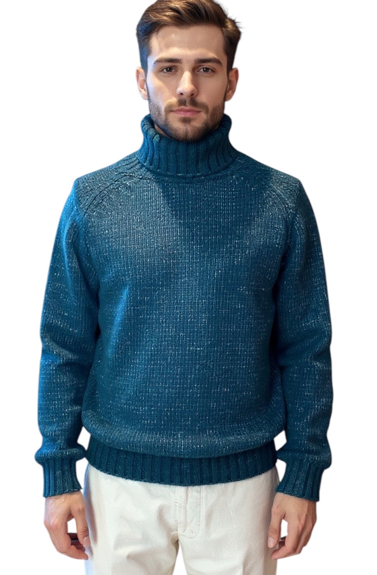 MARK MIDOR MAGLIONE A COLLO ALTO IN MISTO LANA ALPACA CASHMERE COLORE VERDE BOTTIGLIA