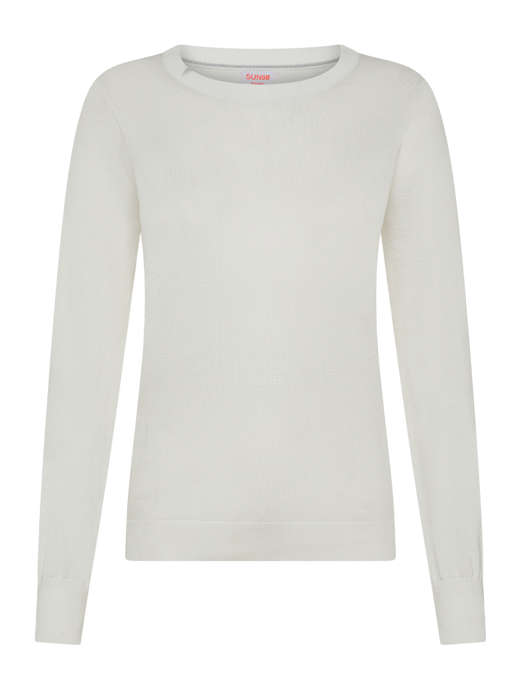 SUN68 MAGLIA DONNA SWEATER BASIC BIANCO PANNA
