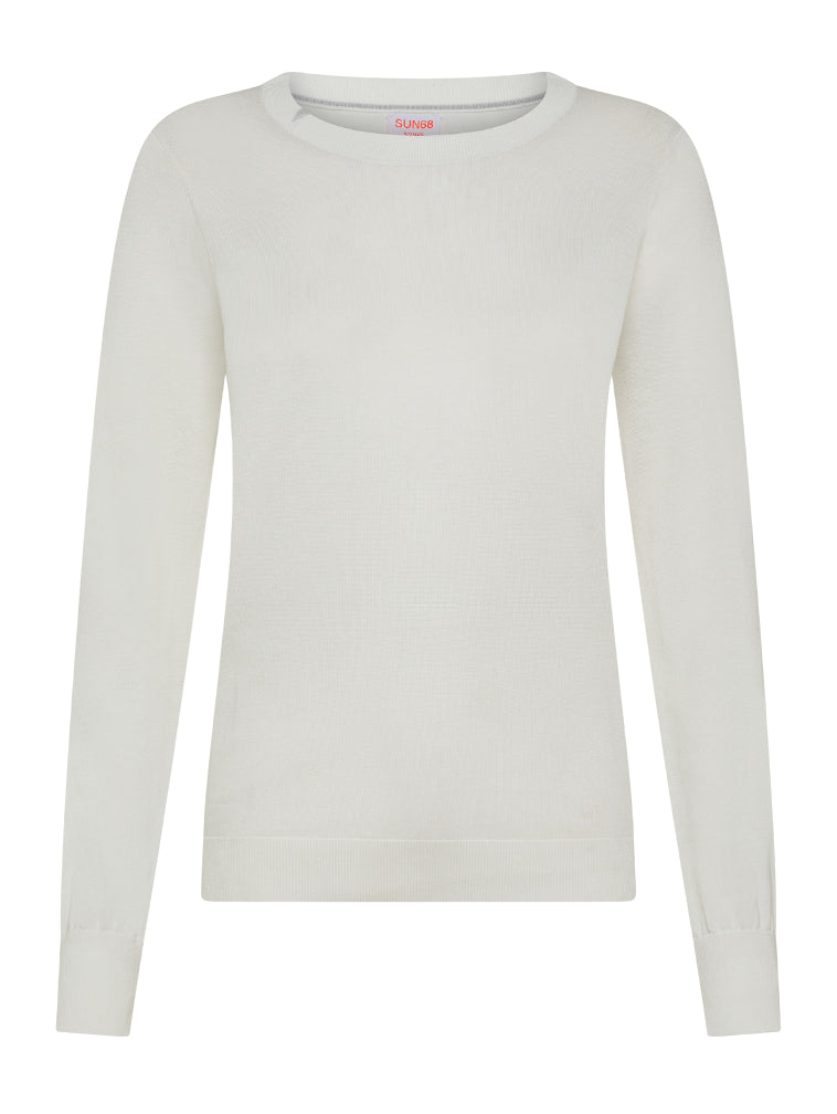 SUN68 MAGLIA DONNA SWEATER BASIC BIANCO PANNA